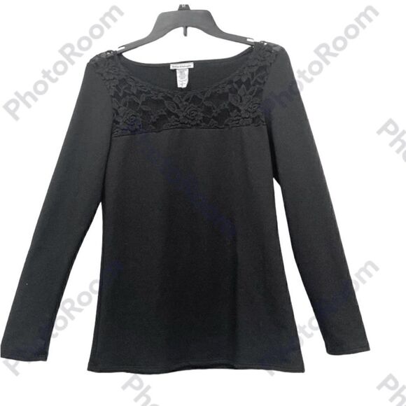 Bleeker & McDougal long sleeve Black flower lace accent top size S - Picture 1 of 8